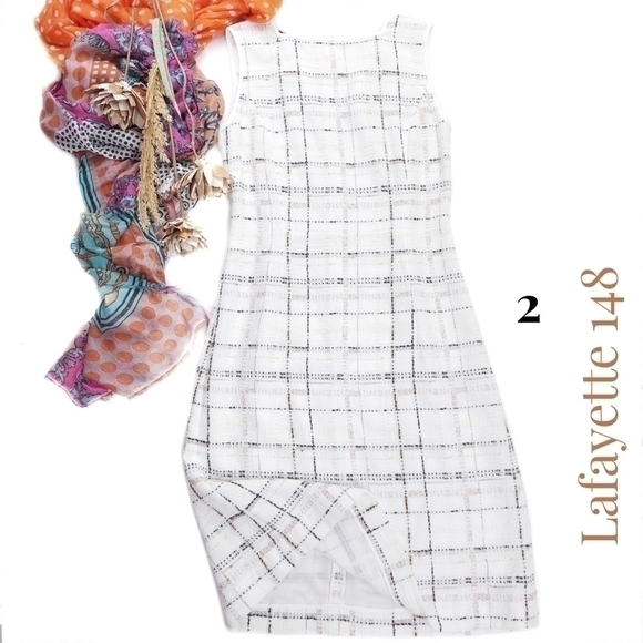 Lafayette 148 New York Dresses & Skirts - Lafayette 148 White Plaid Weave Shift Dress Sz 2